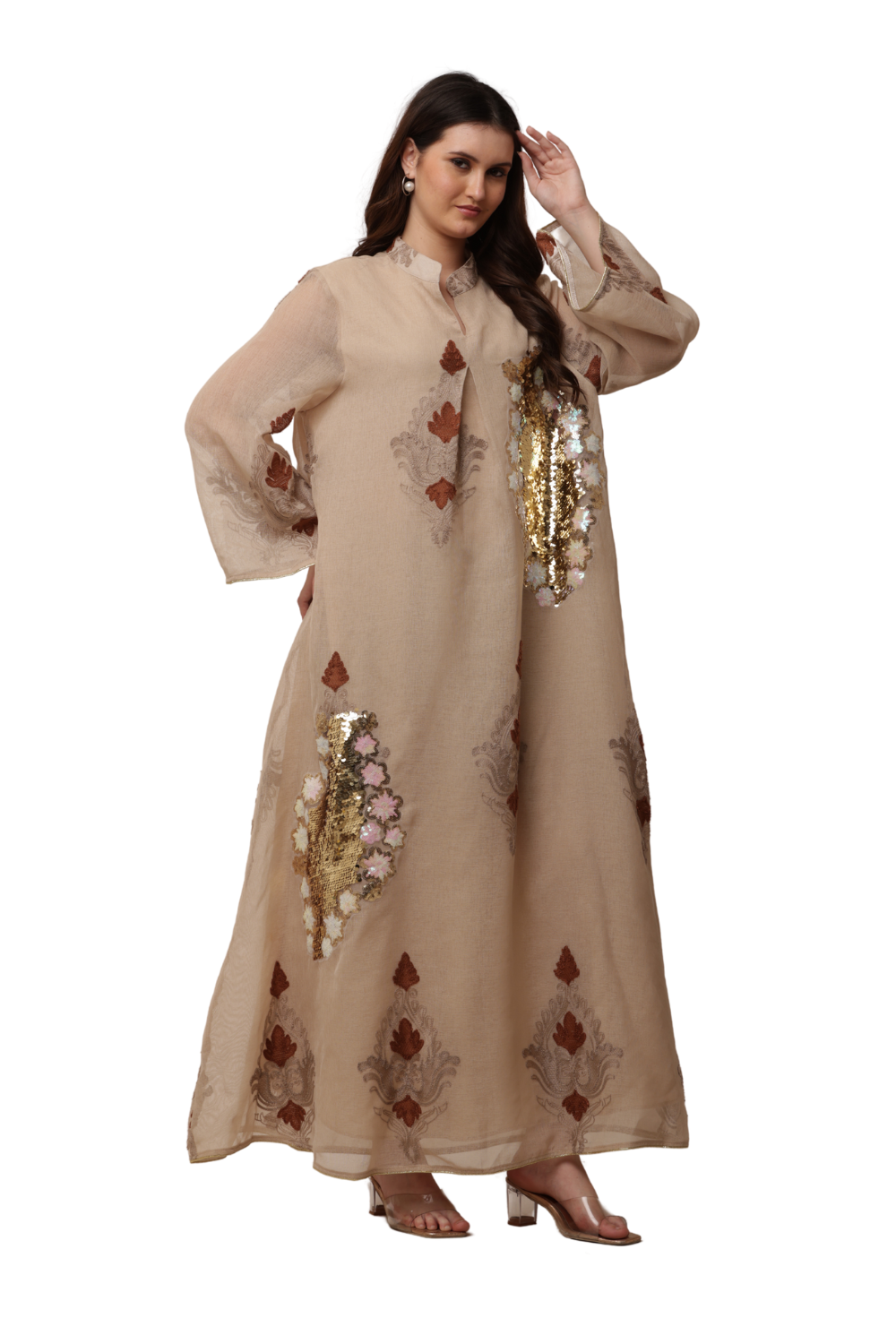 Elegant Embroidered Korean Kaftan Free Size | Modern Korean Fashion Style