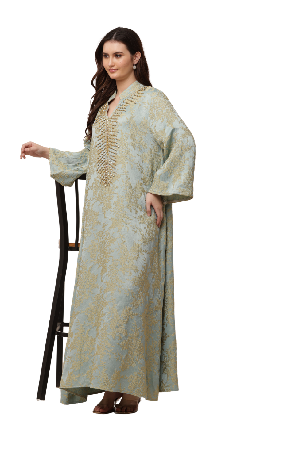 Elegant Sky Blue Embroidered Korean Kaftan Free Size – Korean Fashion & Clothes