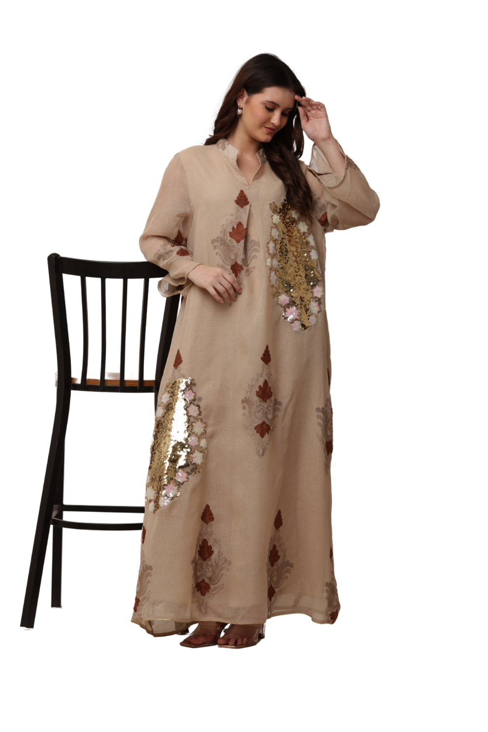 Elegant Embroidered Korean Kaftan Free Size | Modern Korean Fashion Style