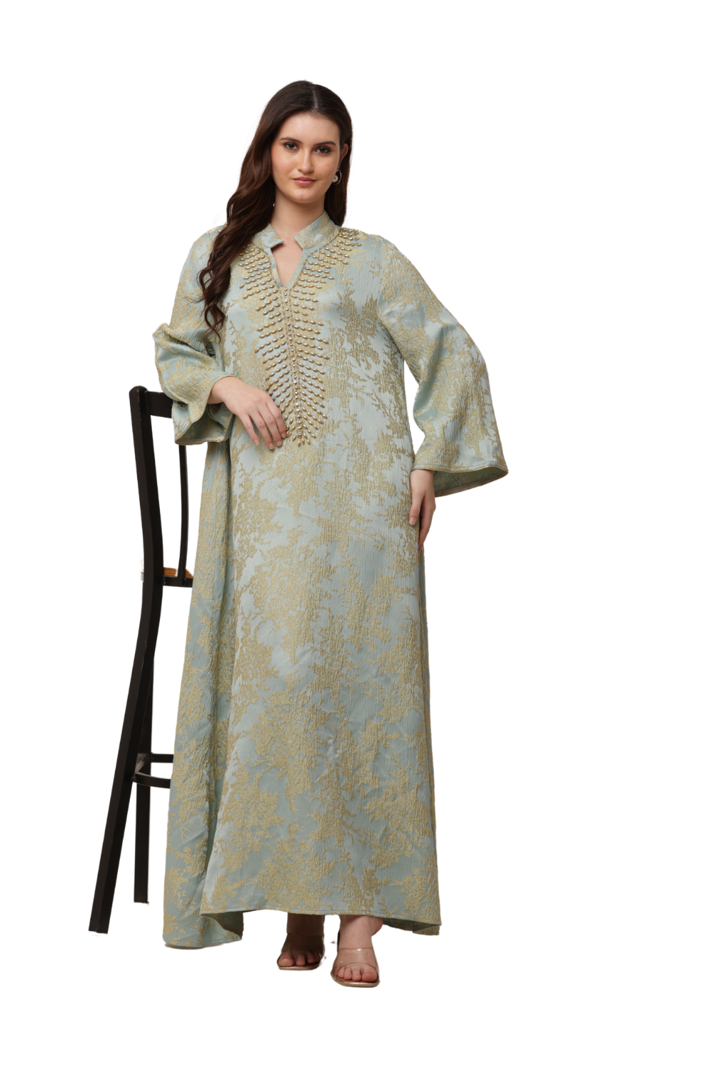 Elegant Sky Blue Embroidered Korean Kaftan Free Size – Korean Fashion & Clothes