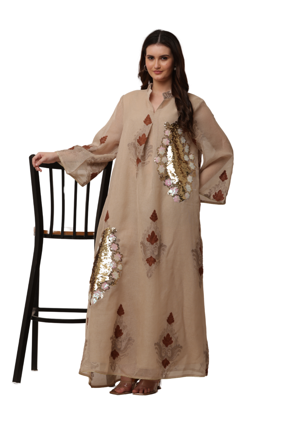 Elegant Embroidered Korean Kaftan Free Size | Modern Korean Fashion Style