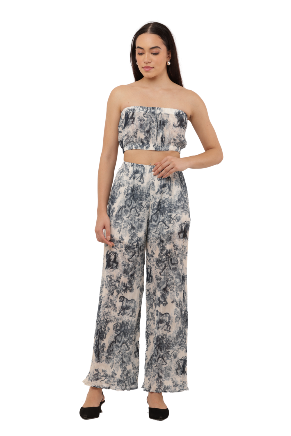 Print Wide-Leg Co-ord Pants – Korean Fashion Statement