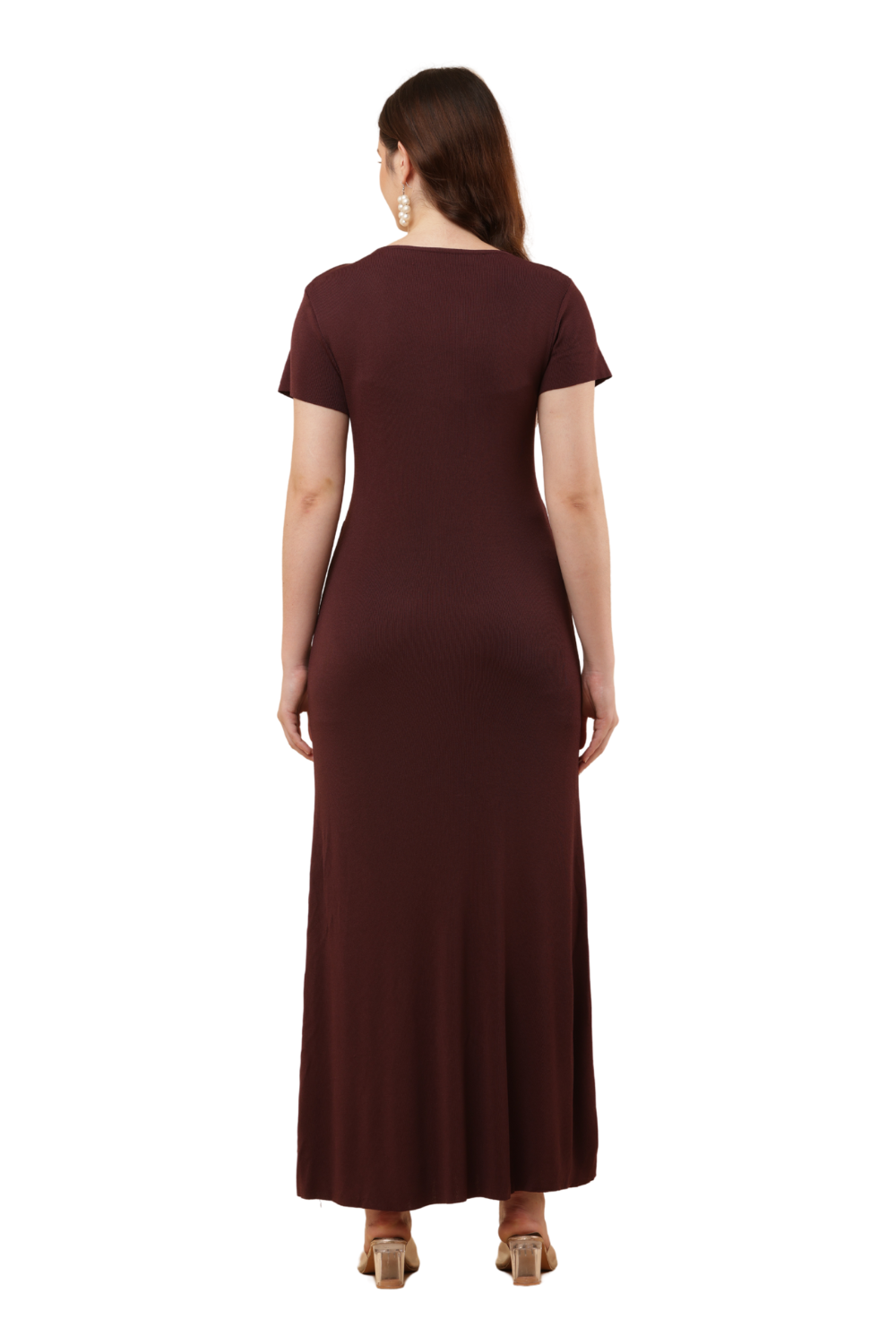 Twist-Front Ribbed Maxi Dress Free Size – Korean Bodycon Style