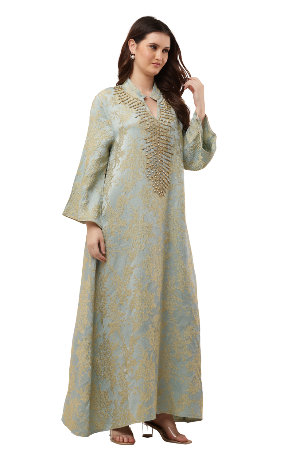 Elegant Sky Blue Embroidered Korean Kaftan Free Size – Korean Fashion & Clothes