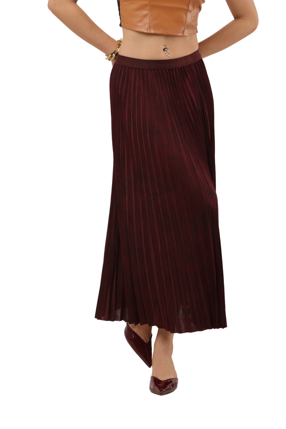 Elegant High-Waisted Pleated Midi Skirt for Women