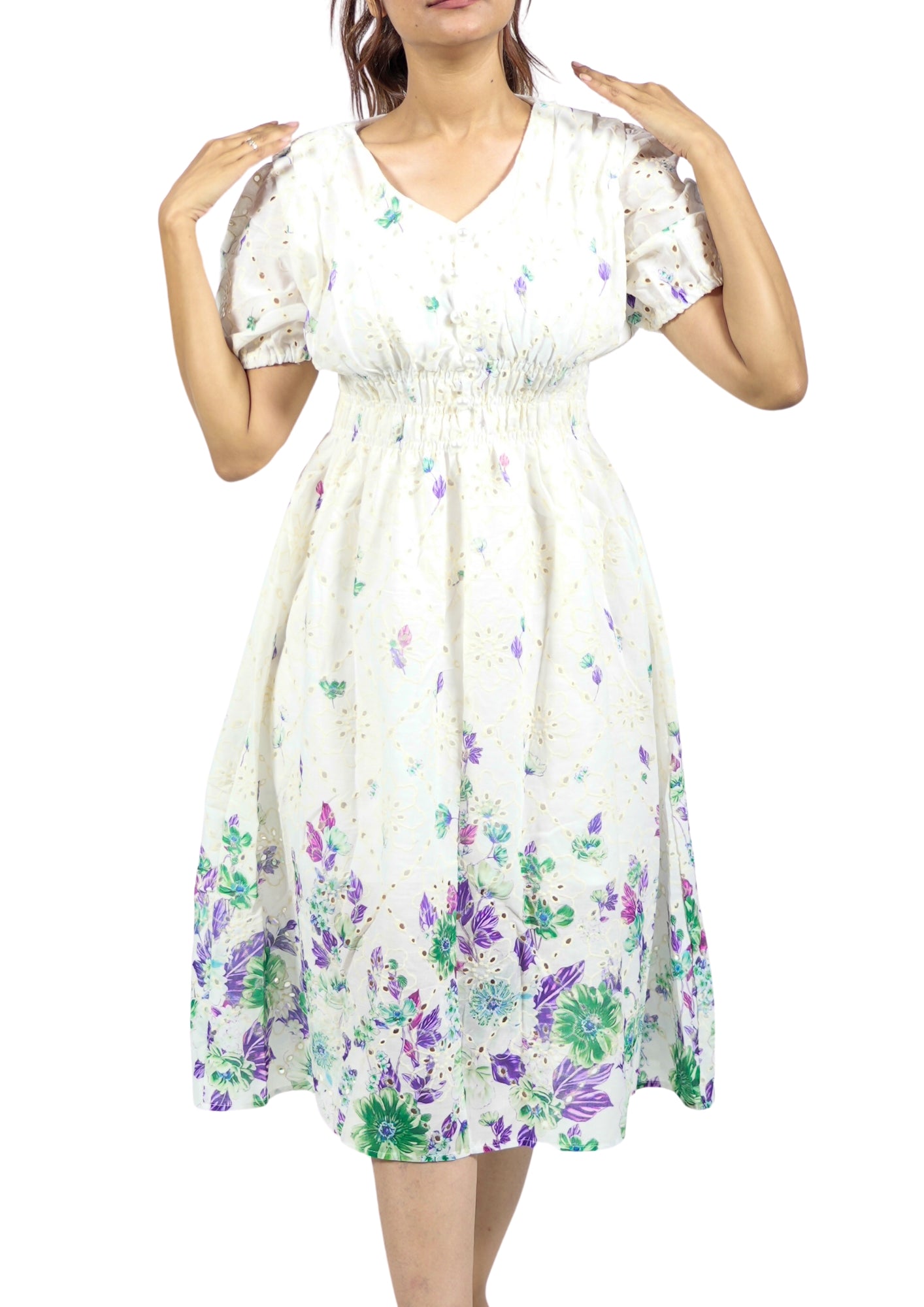 Korean Style Floral Puff Sleeve Dress Elegant Summer Fashion Morus Alba Korean Style Floral Puff Sleeve Dress Elegant Summer Fashion Morus Alba