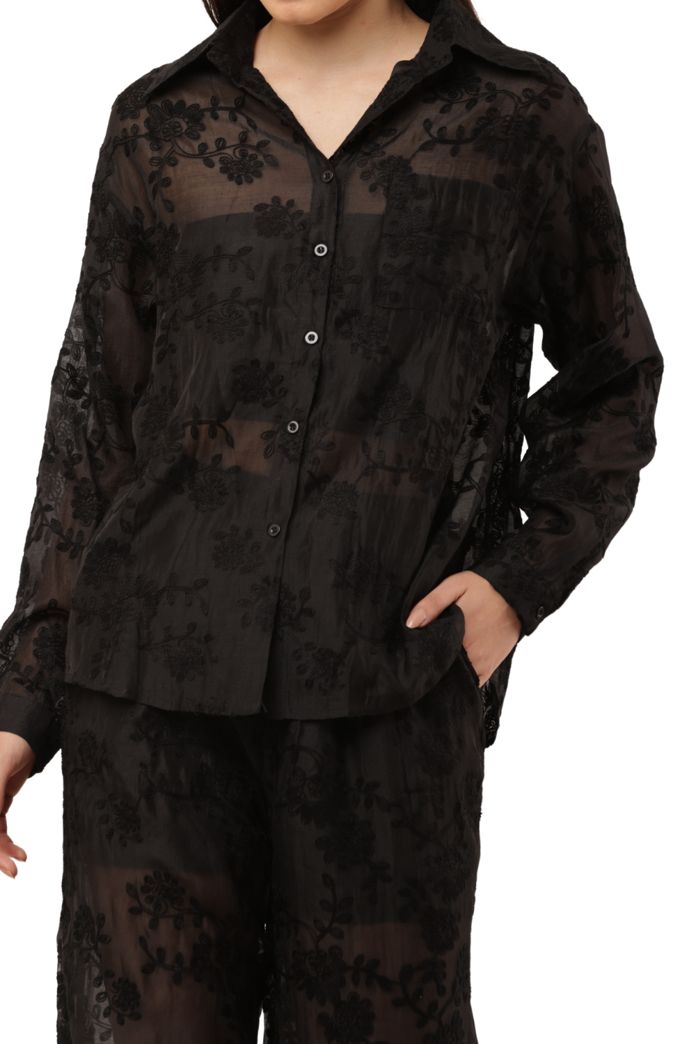 Sheer Embroidered Co-ord Shirt & Trouser Set
