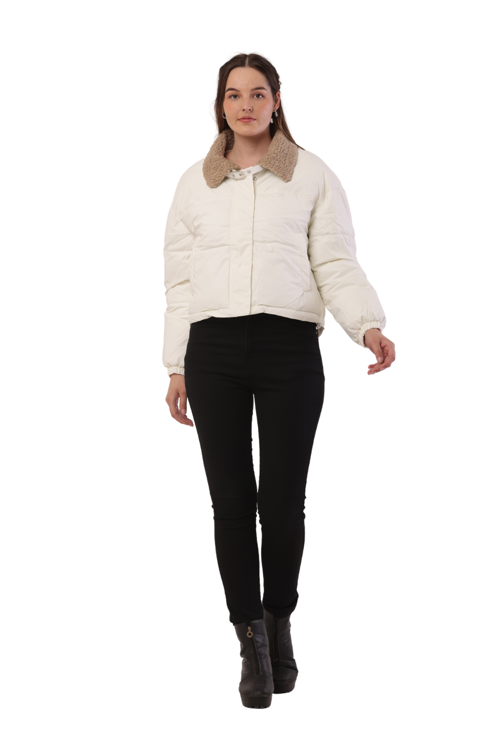Trendy Puffer Jacket with Shearling Collar – Korean Fashion