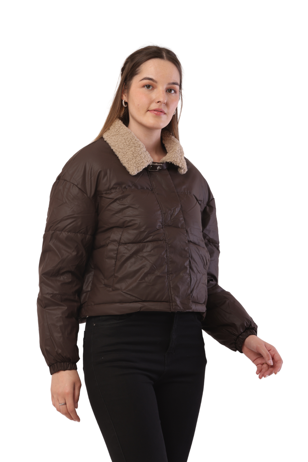 Trendy Puffer Jacket with Shearling Collar – Korean Fashion