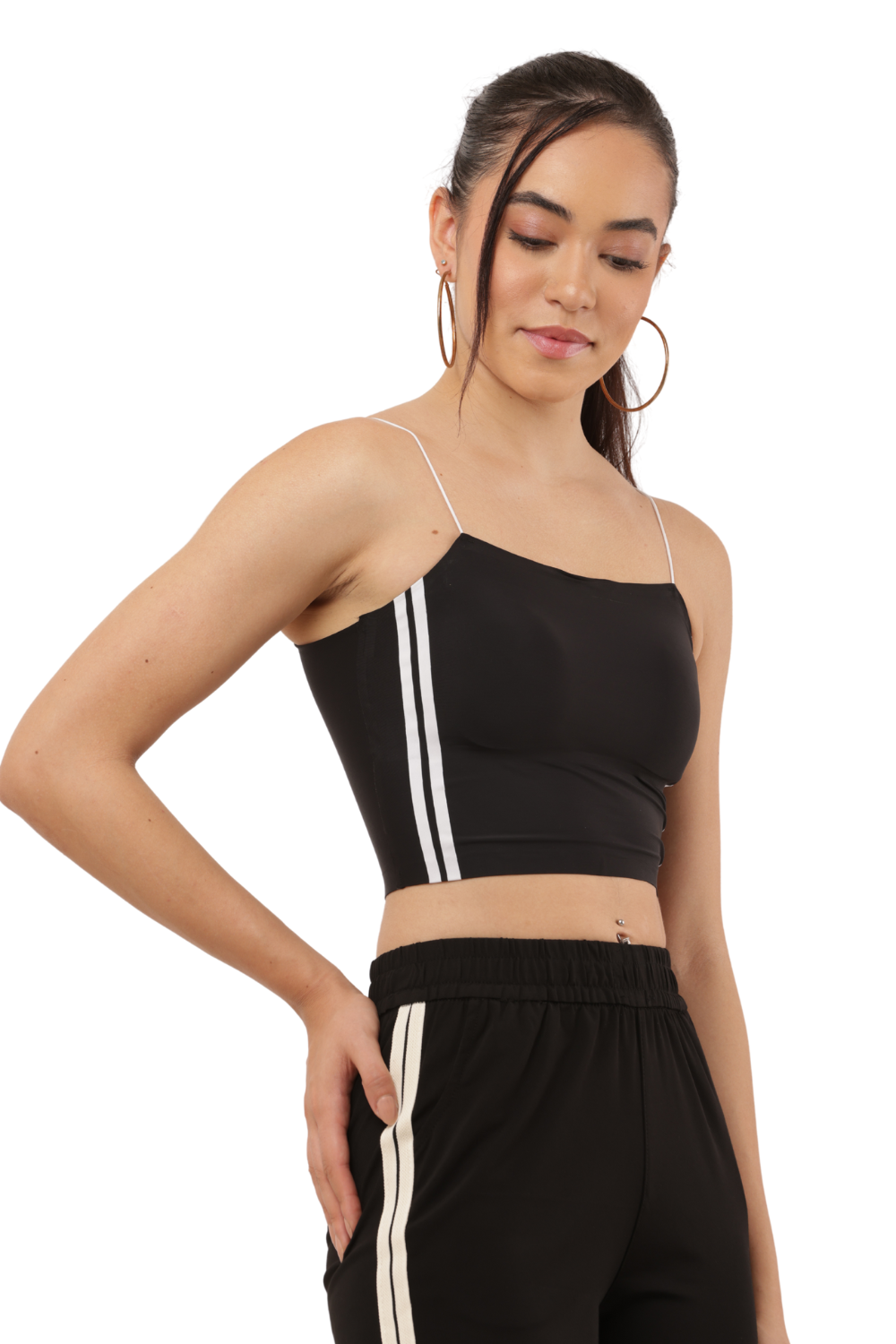 Women's Black Side Stripe Slim Fit Pants – Korean Cotton Casual Wear