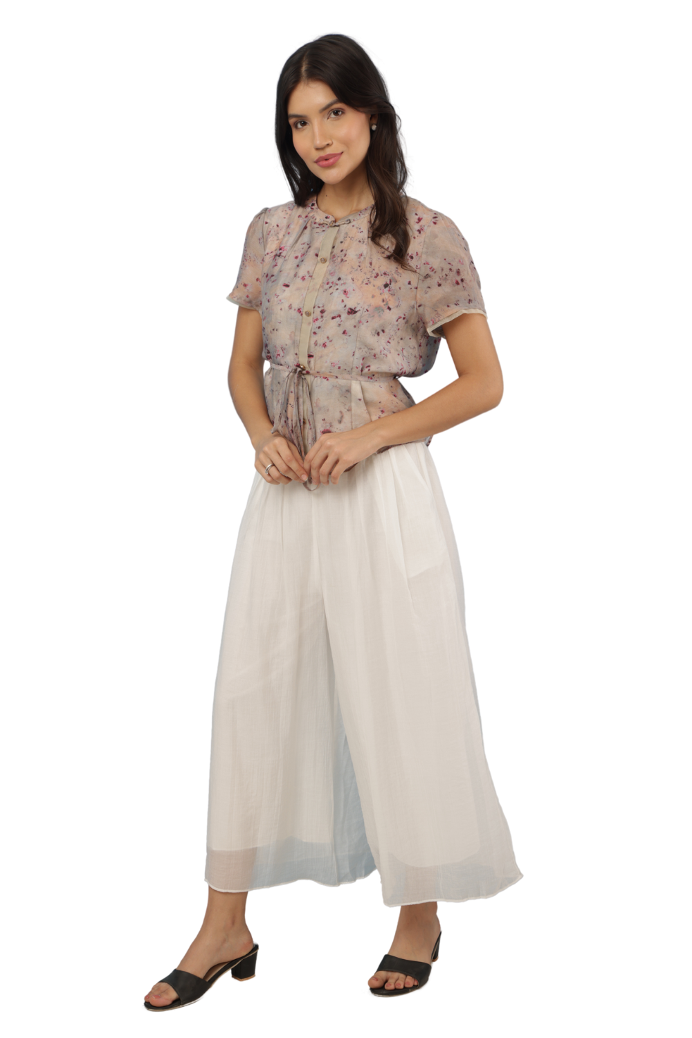 Marble Print Korean Style Shirt with Palazzo Pants