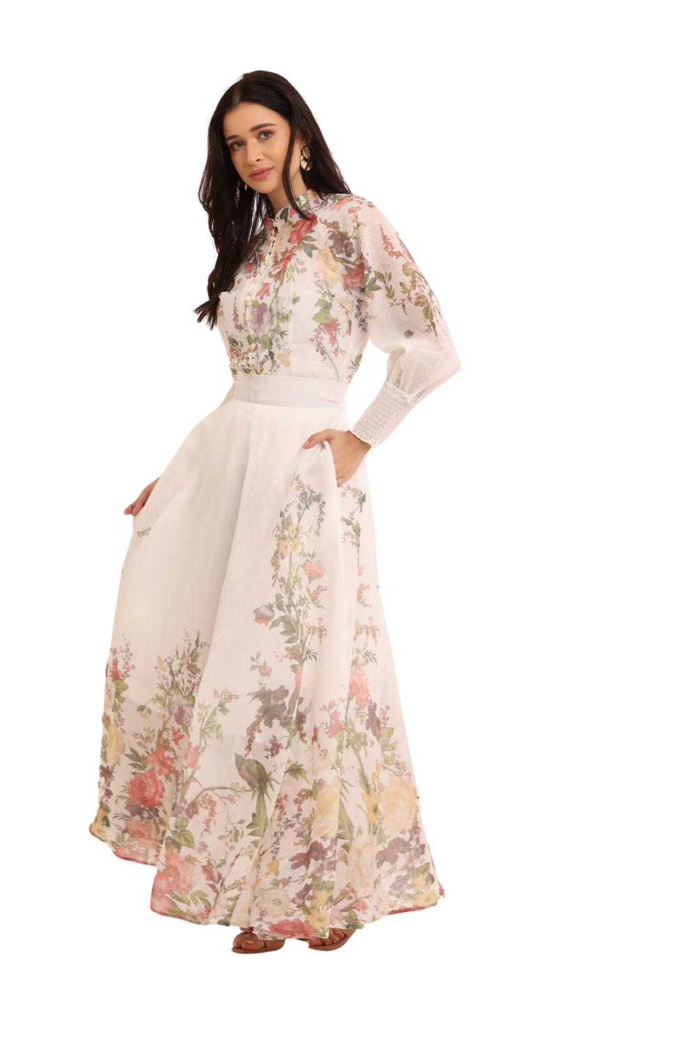 Elegant Floral Sheer Maxi Dress Korean Fashion for Women Morus Alba Elegant Floral Sheer Maxi Dress Korean Fashion for Women Morus Alba