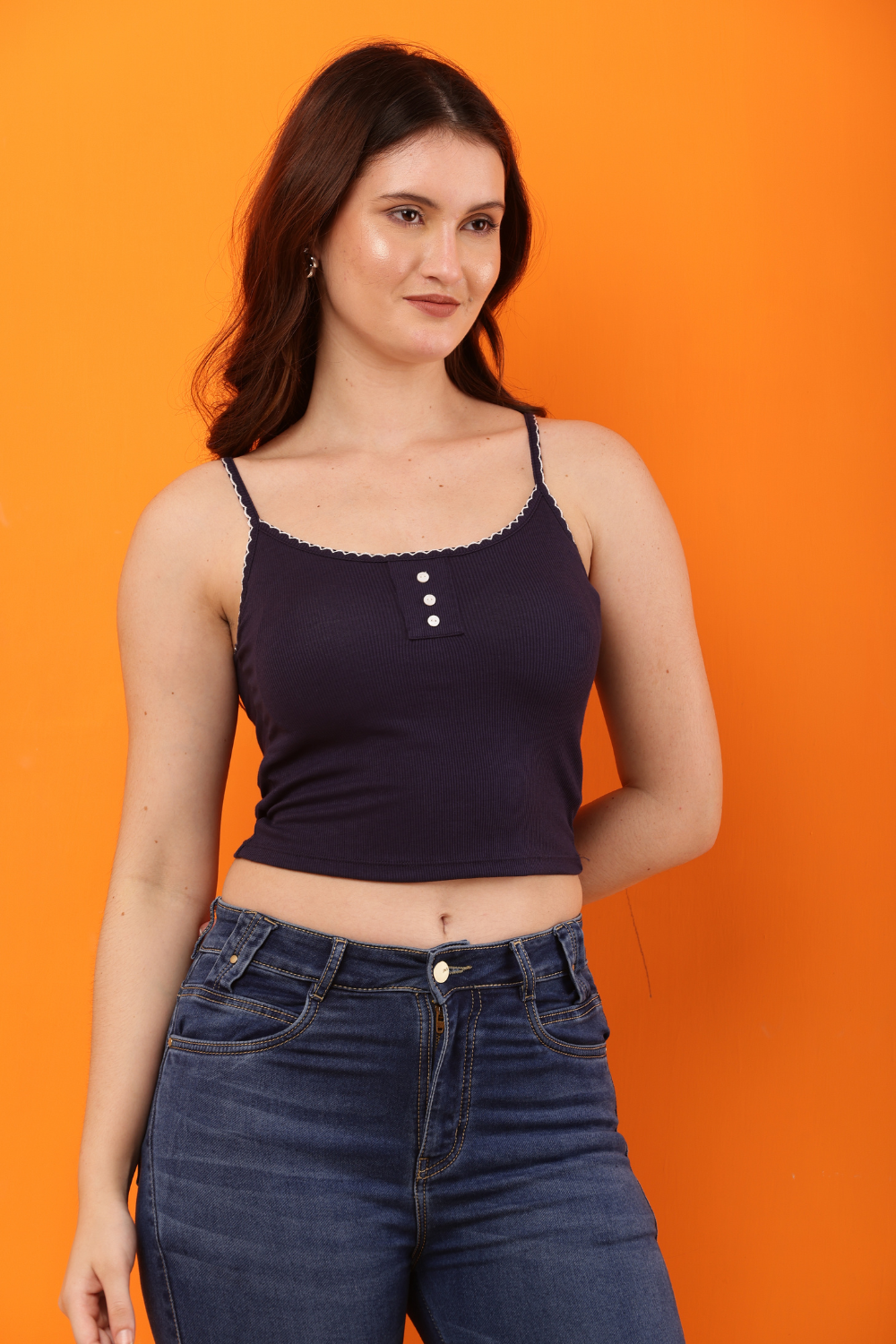 Ribbed Korean Spaghetti Strap Crop Top