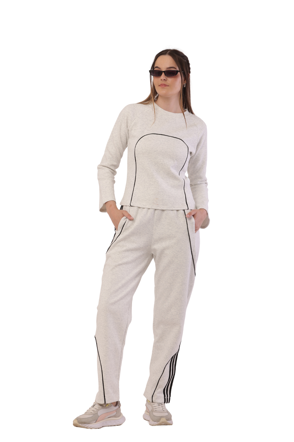 Korean Style Women's Athleisure Tracksuit - Trendy Sweatshirt & Joggers