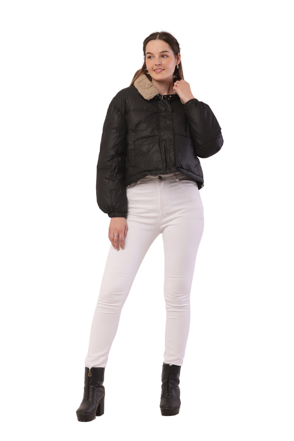 Trendy Puffer Jacket with Shearling Collar – Korean Fashion