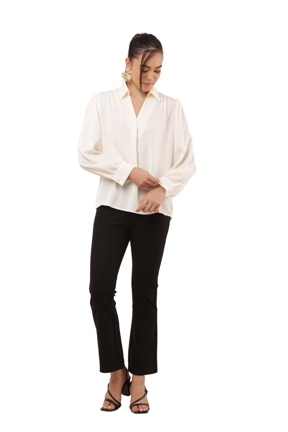 Elegant Korean Silk Chiffon Shirt with V-Collar Neck