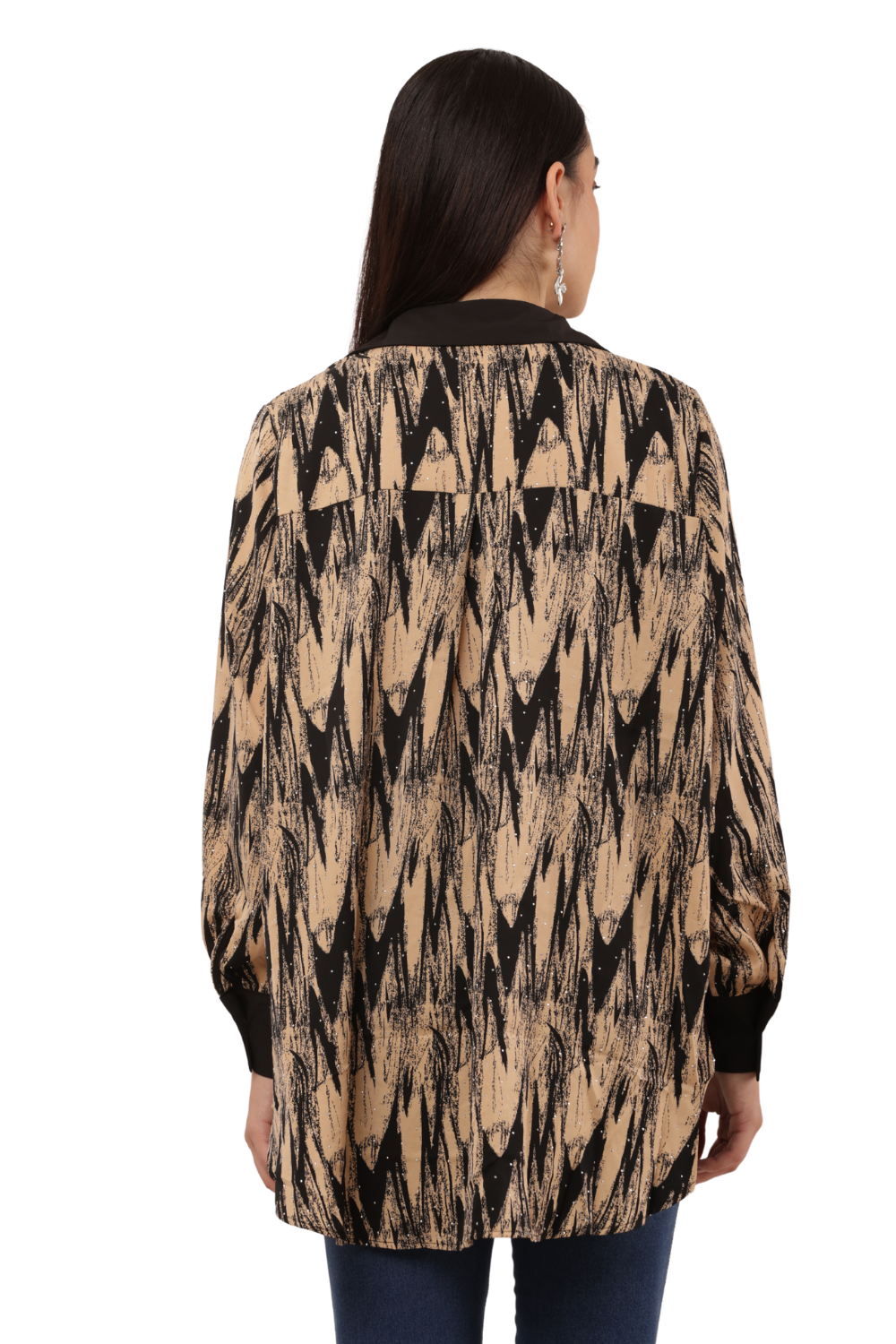 Oversized Abstract Print Button-Down Free Size Shirt with Contrast Detailing