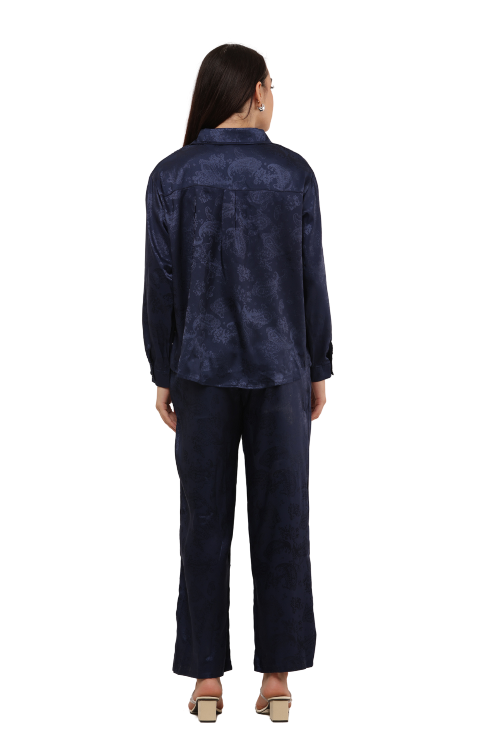 Elegant Satin Paisley Shirt and Trouser Co-ord Set