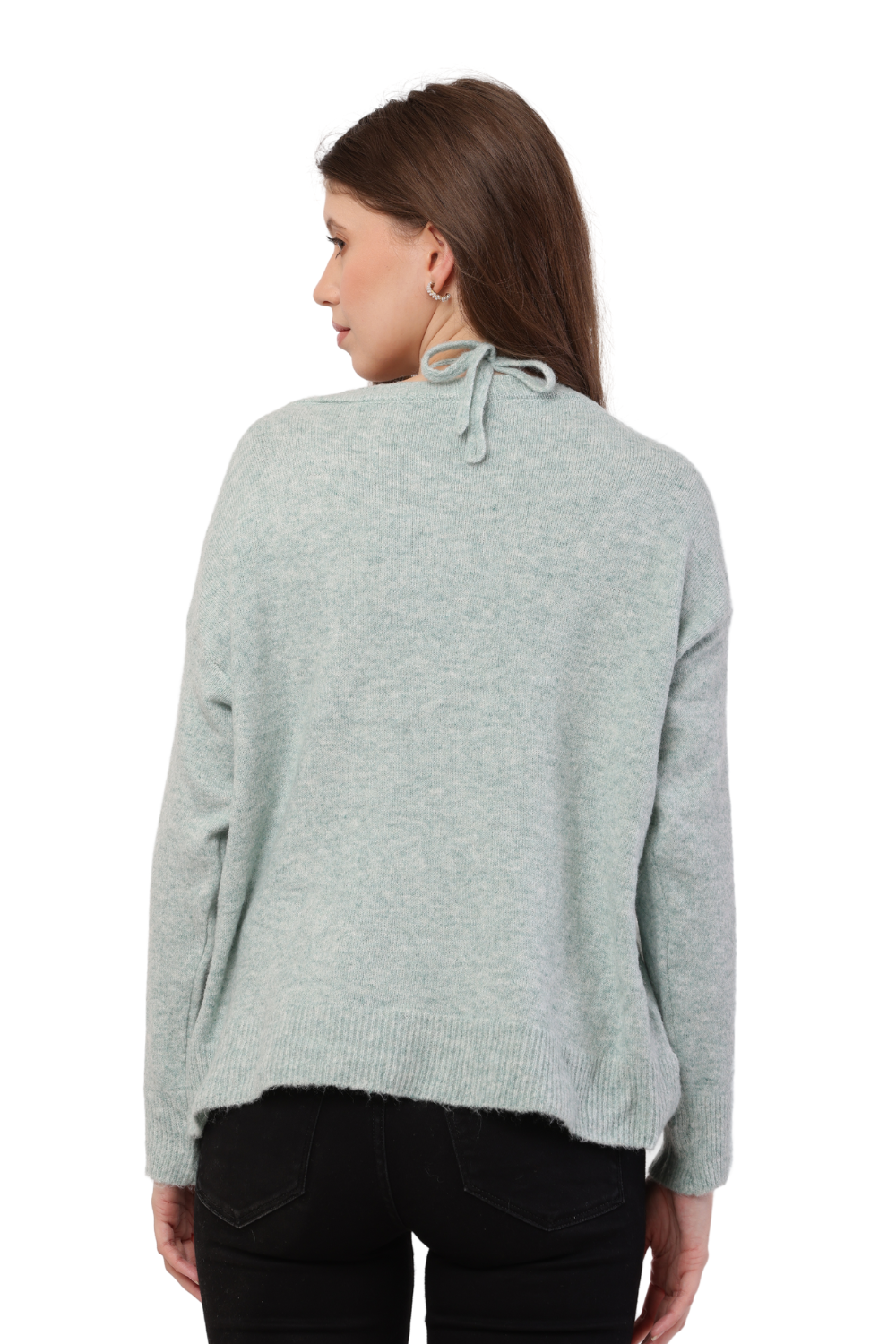 Korean Style Off-Shoulder Knit Sweater with Ribbon Tie Detail