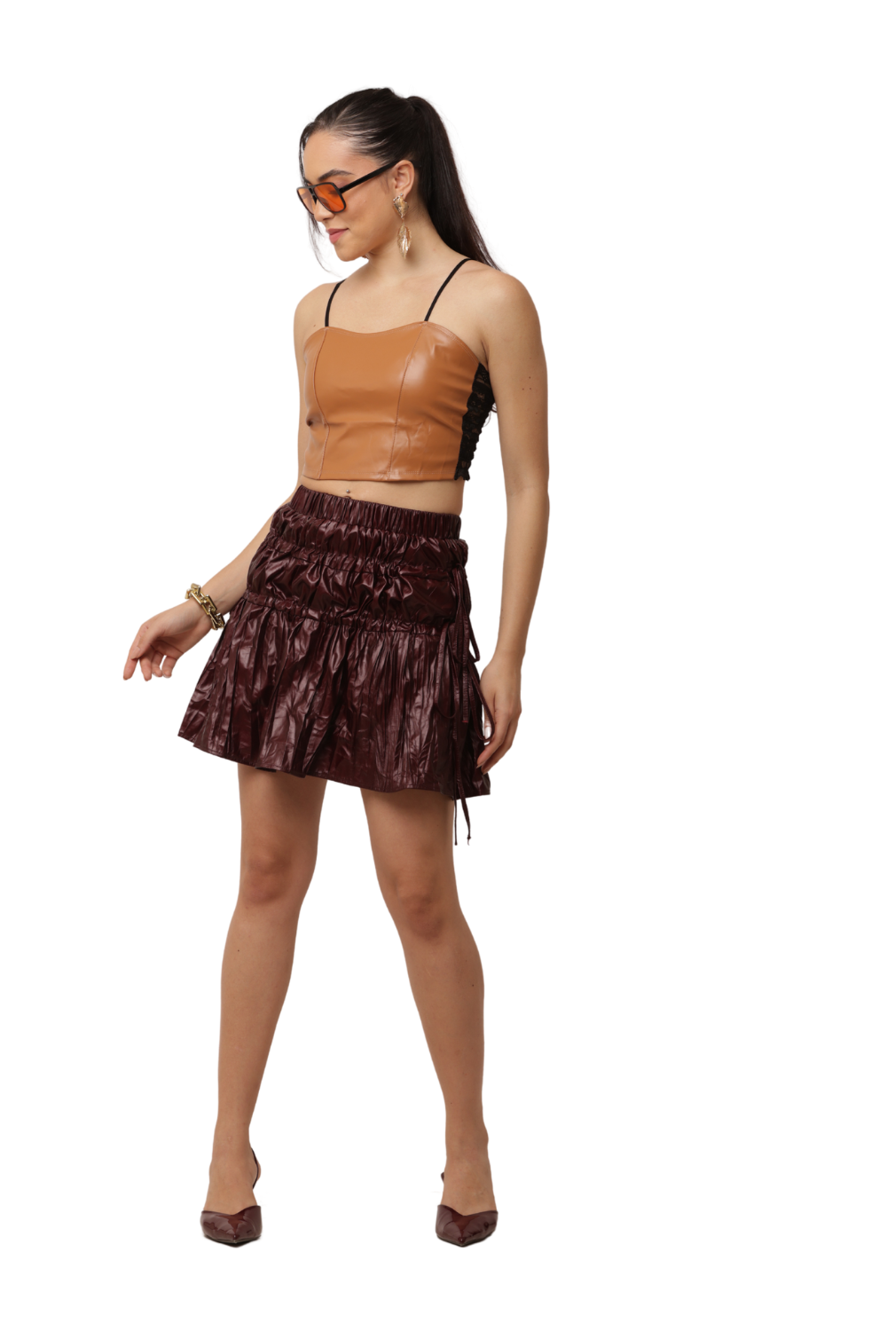 Women's High Waist Crinkled Drawstring Mini Skirt | Korean Fashion