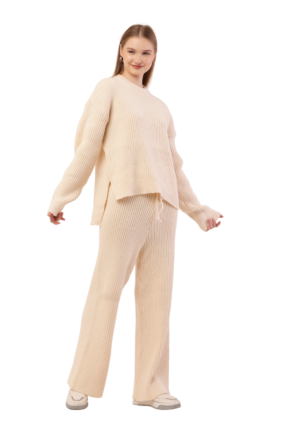 Oversized Ribbed Knit Sweater & Pants Set – Korean Fashion Loungewear