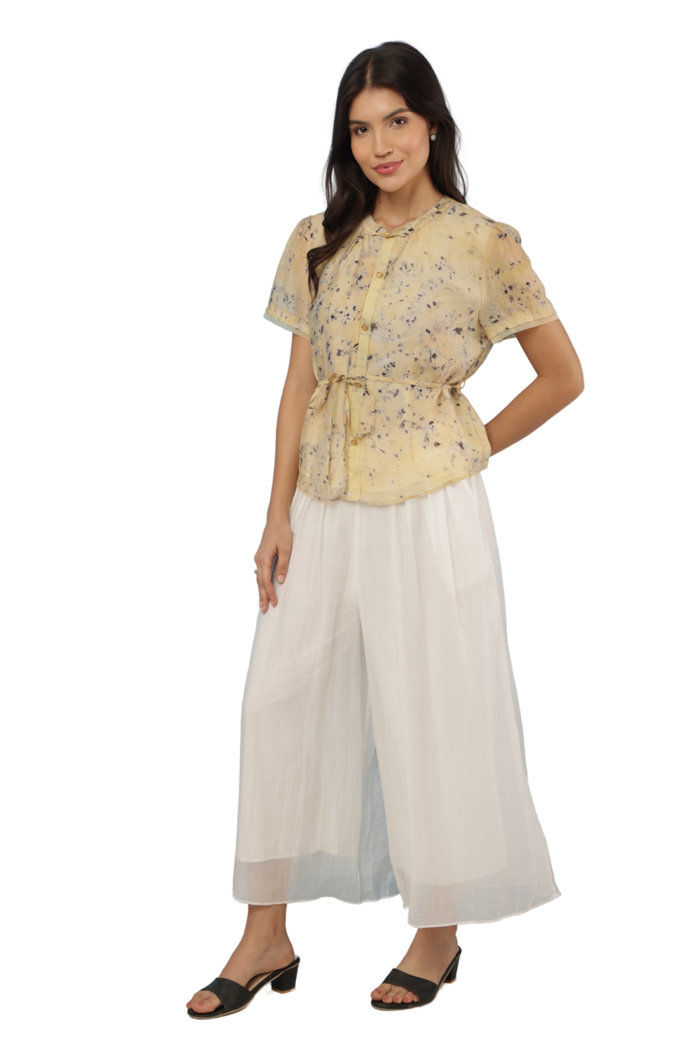 Marble Print Korean Style Shirt with Palazzo Pants