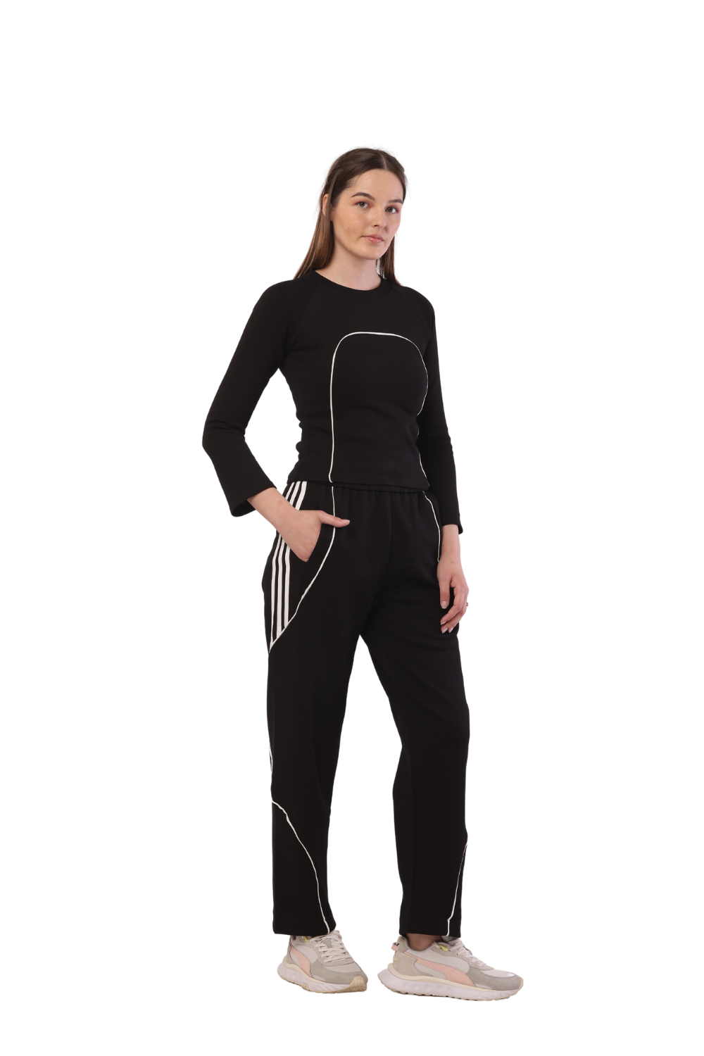 Korean Style Women's Athleisure Tracksuit - Trendy Sweatshirt & Joggers