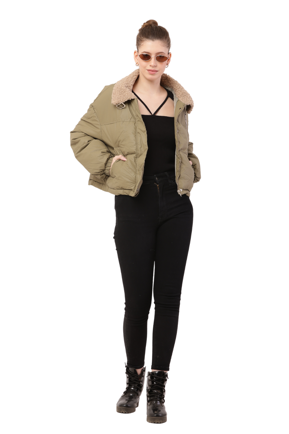 Trendy Puffer Jacket with Shearling Collar – Korean Fashion