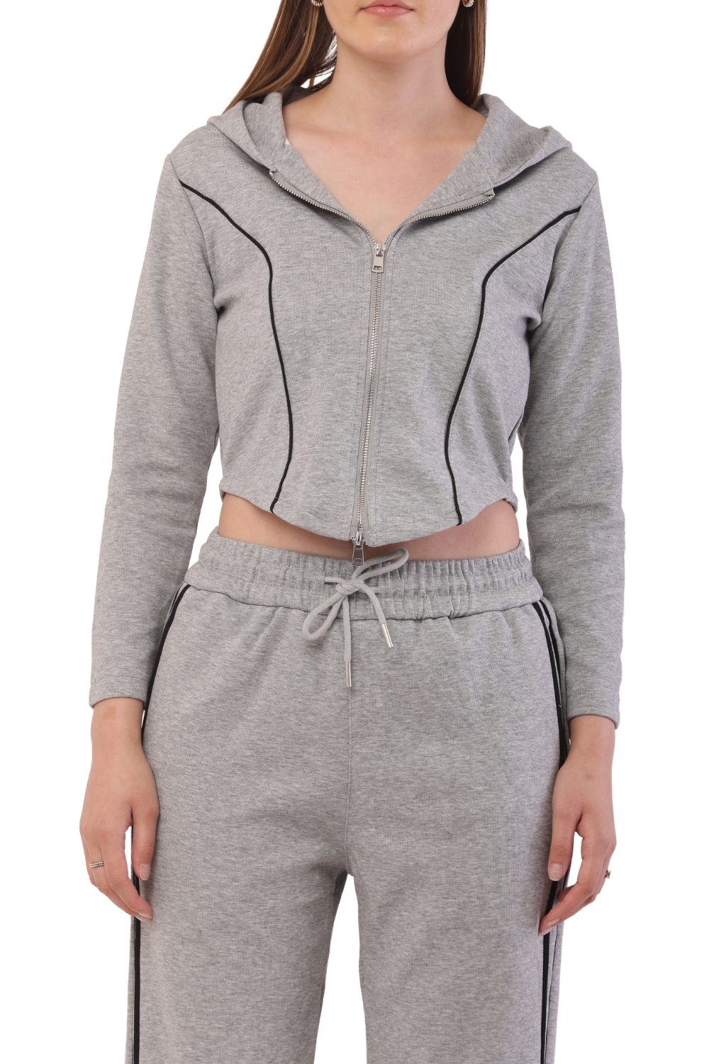Trendy Korean Fashion Cropped Hoodie & Joggers Tracksuit for Women