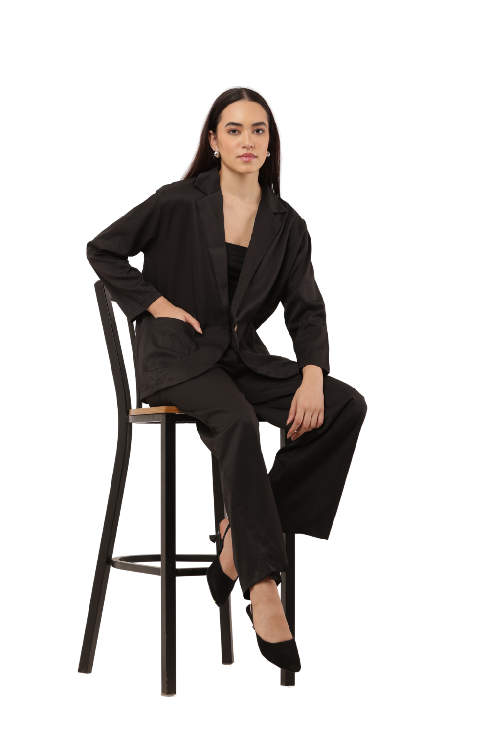 Elegant Blazer & Wide-Leg Pant Co-ord Set Free Size – Korean Fashion