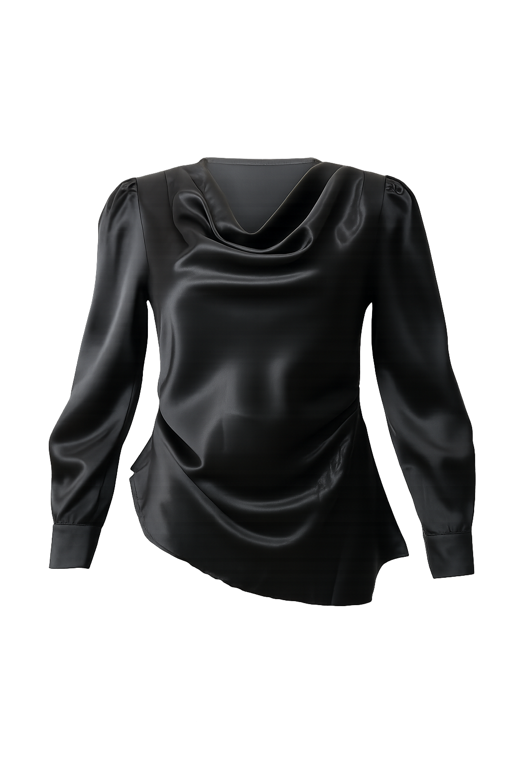 Elegant Draped Shoulder Detail Korean Silk Chiffon Shirt