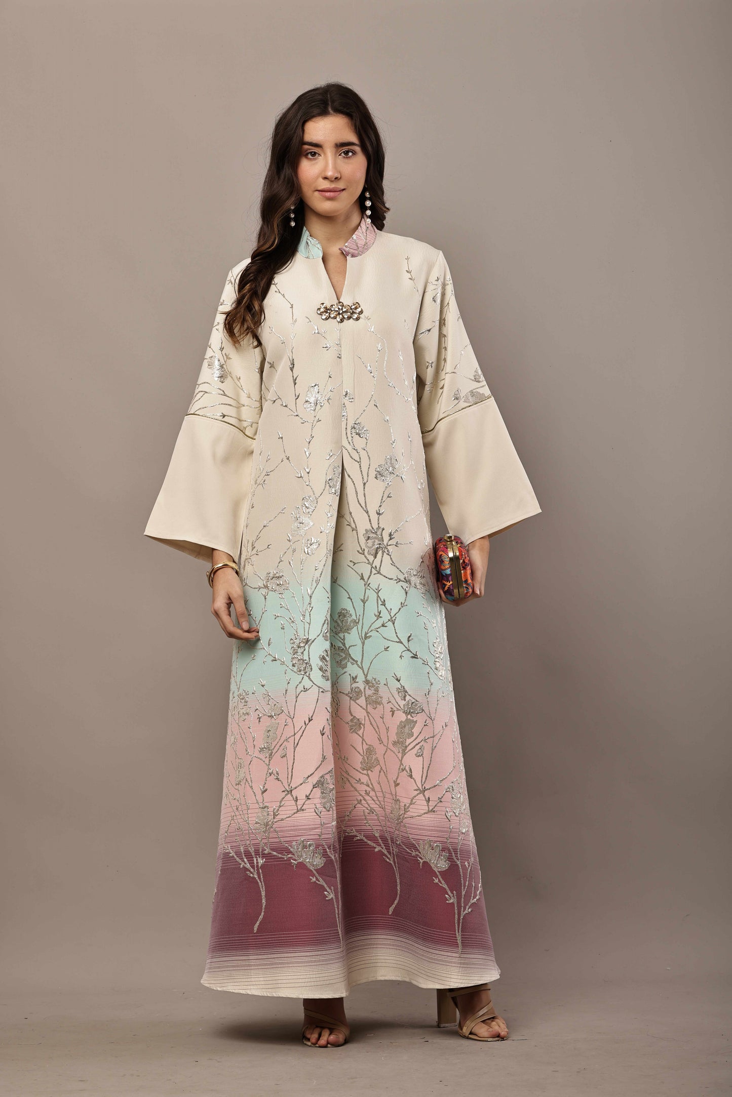 Pastel Blossom Embroidered Ombre Kaftan – Luxury Ramadan & Eid Maxi Dress