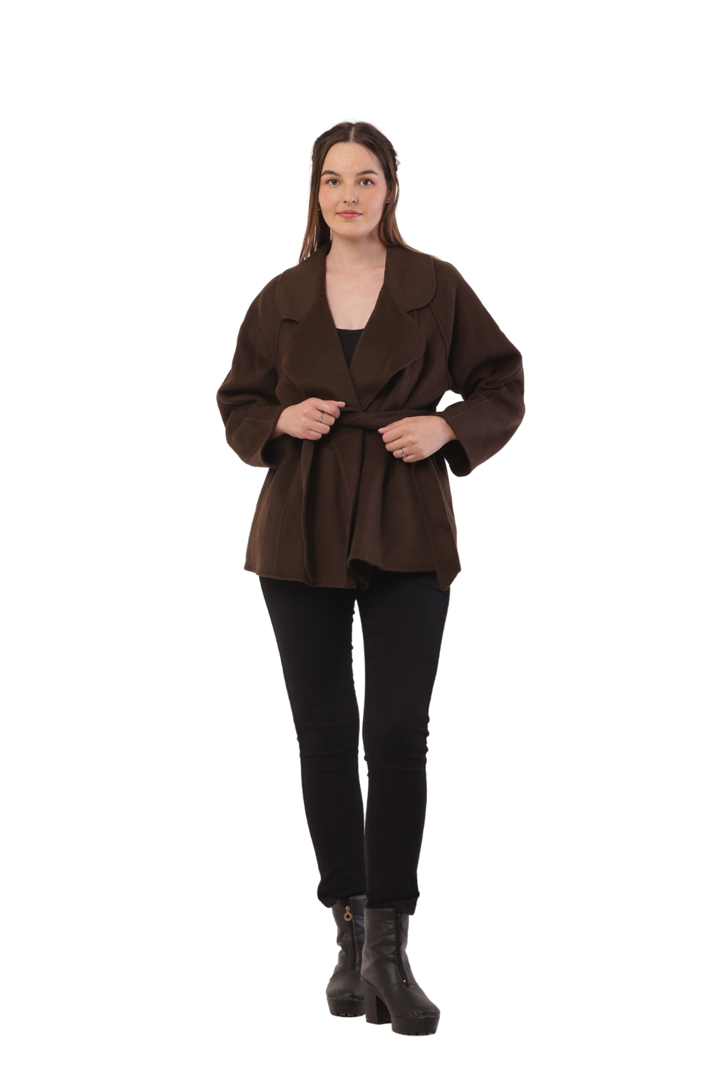 Korean Fashion Wool Belted Coat – Elegant Women's Winter Jacket