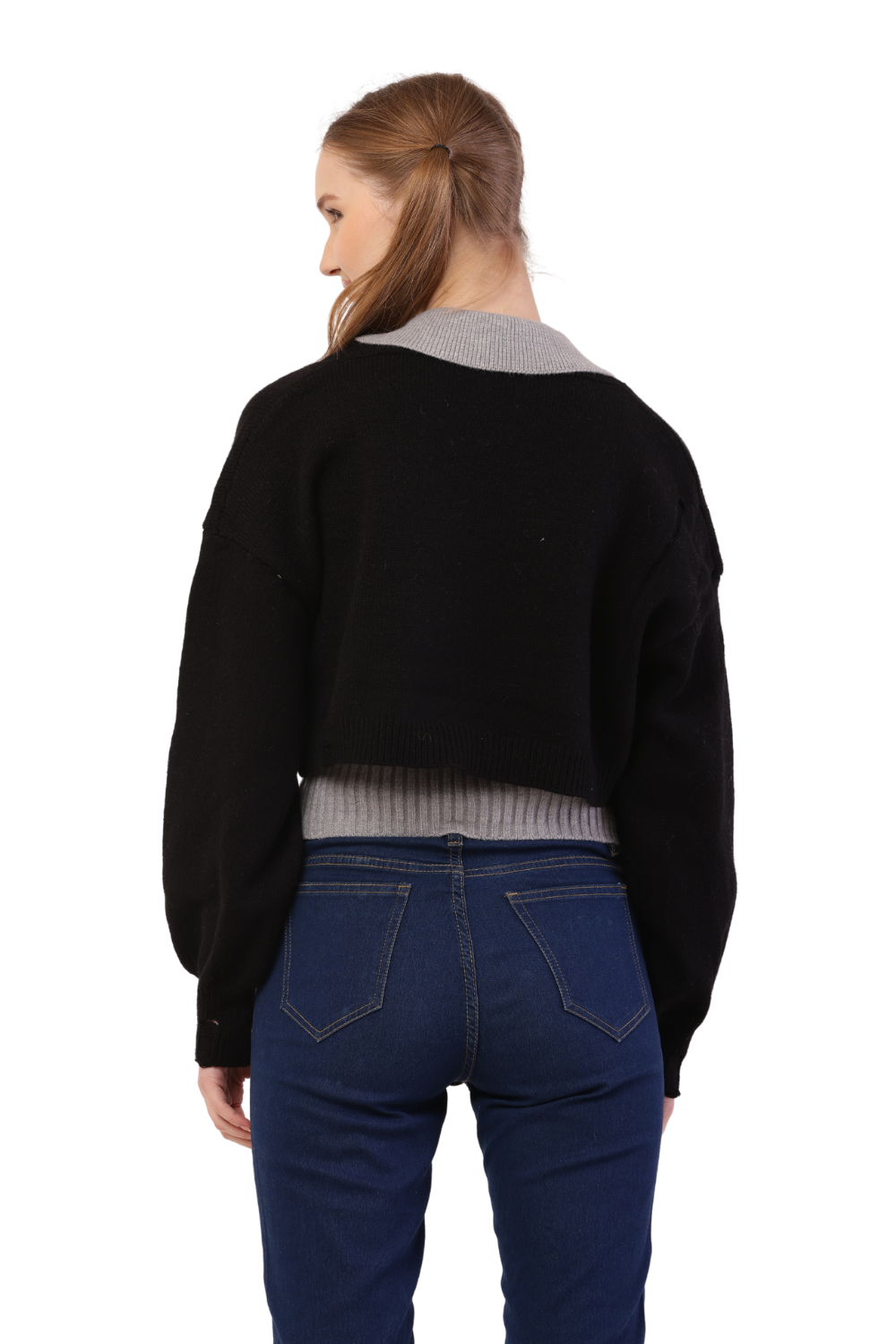 Layered Cropped Knit Sweater & Shirt Combo