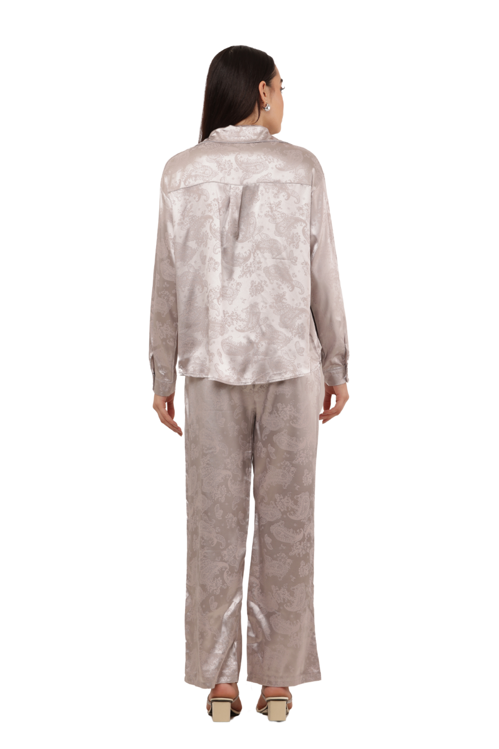 Elegant Satin Paisley Shirt and Trouser Co-ord Set