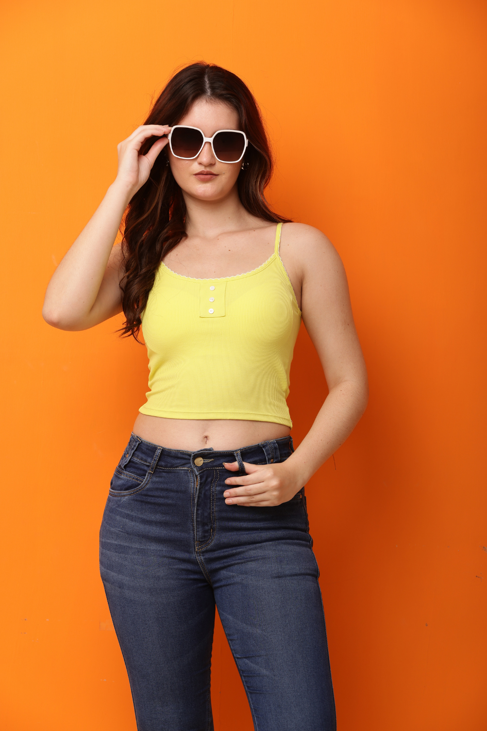 Ribbed Korean Spaghetti Strap Crop Top