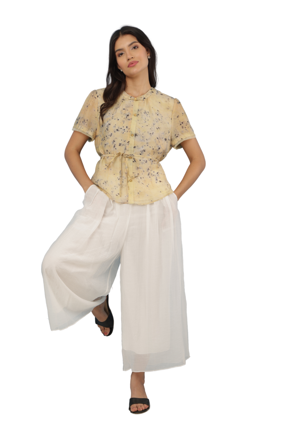 Marble Print Korean Style Shirt with Palazzo Pants