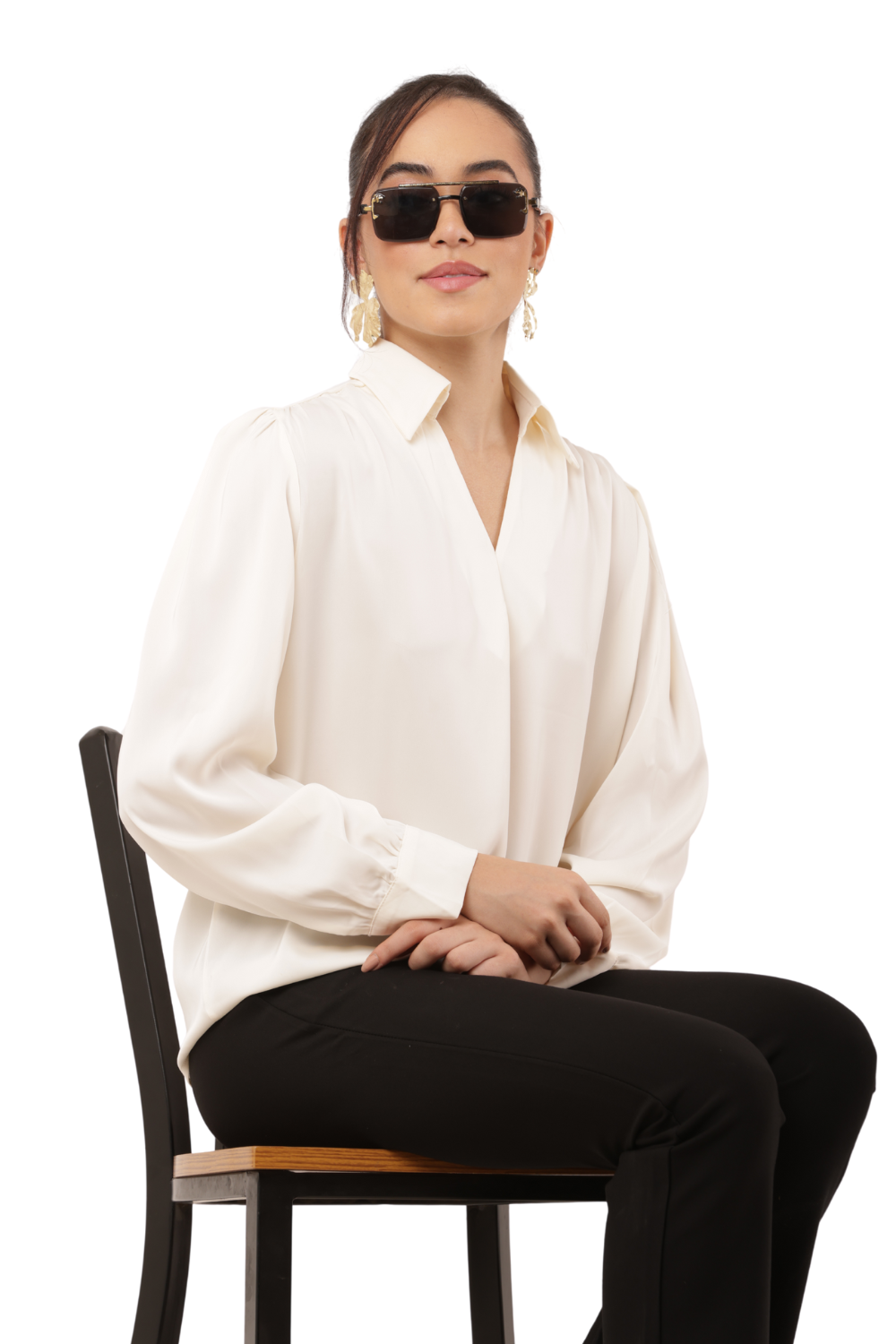 Elegant Korean Silk Chiffon Shirt with V-Collar Neck
