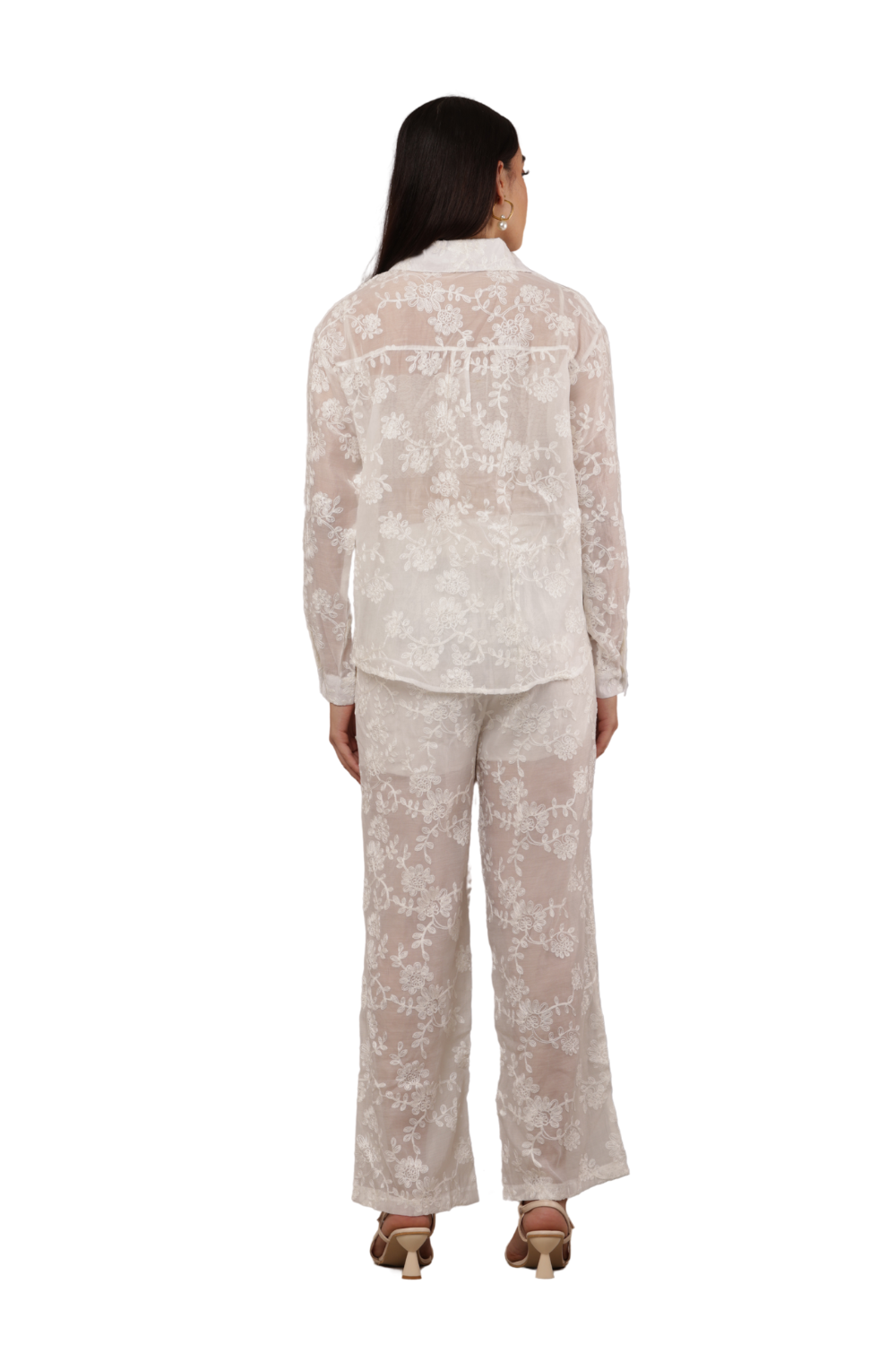 Sheer Embroidered Co-ord Shirt & Trouser Set