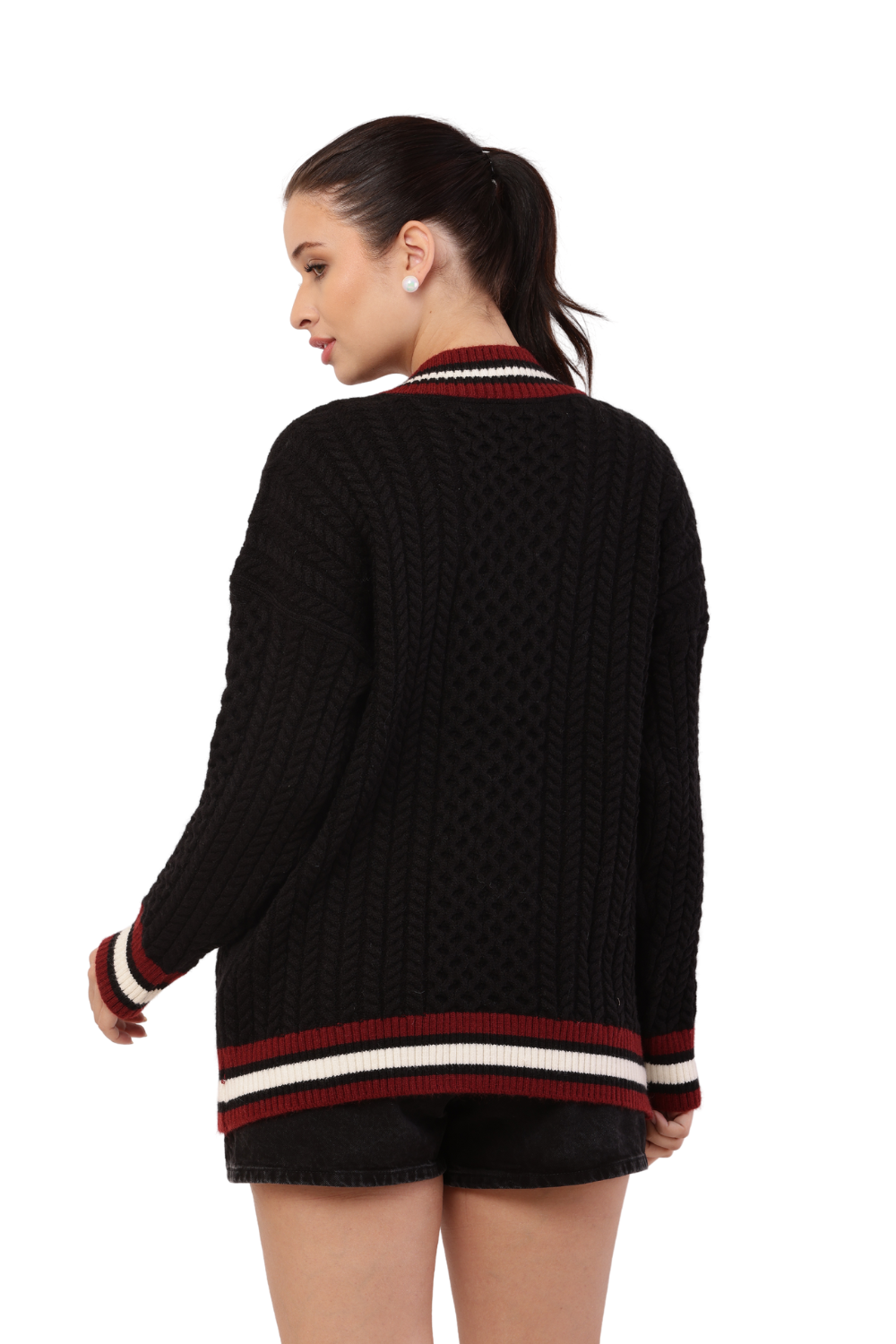 Oversized Varsity Knit Sweater with "99" Patch Design