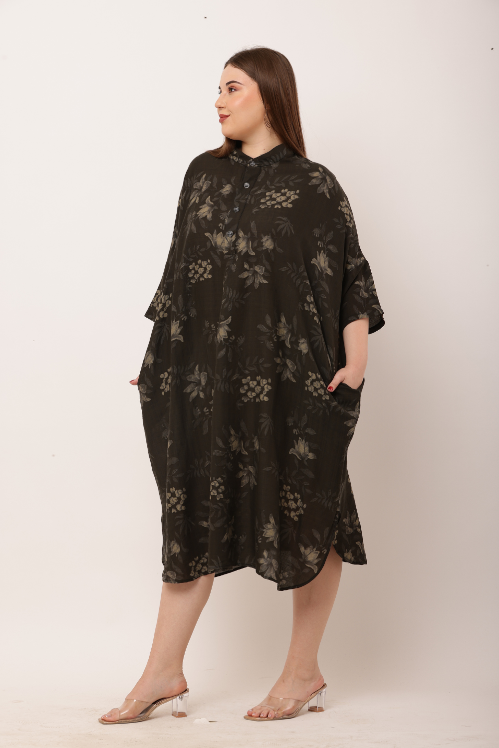 Elegant Oversized Floral Kaftan Dress – Korean Fashion for Women