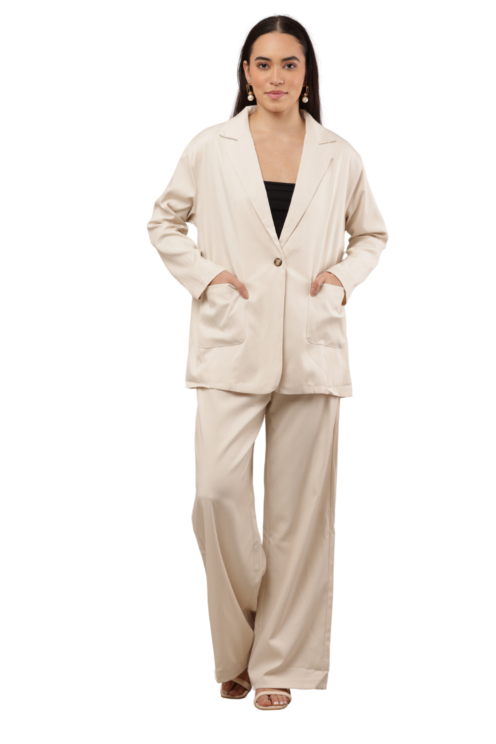 Elegant Blazer & Wide-Leg Pant Co-ord Set Free Size – Korean Fashion