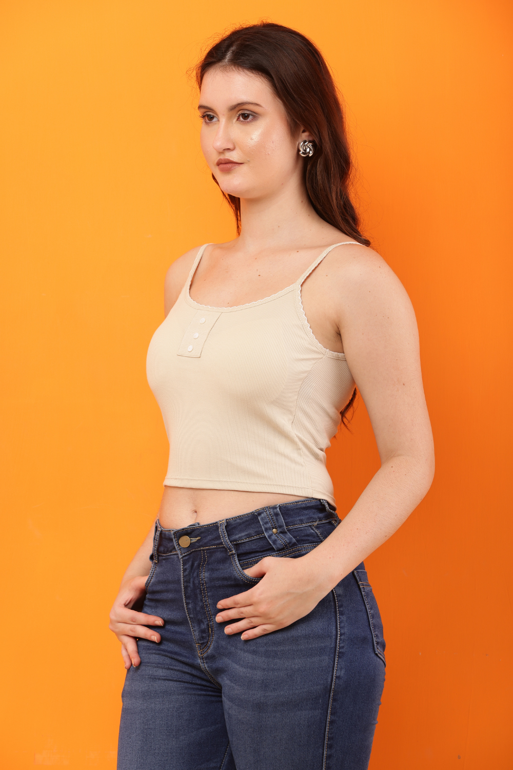 Ribbed Korean Spaghetti Strap Crop Top