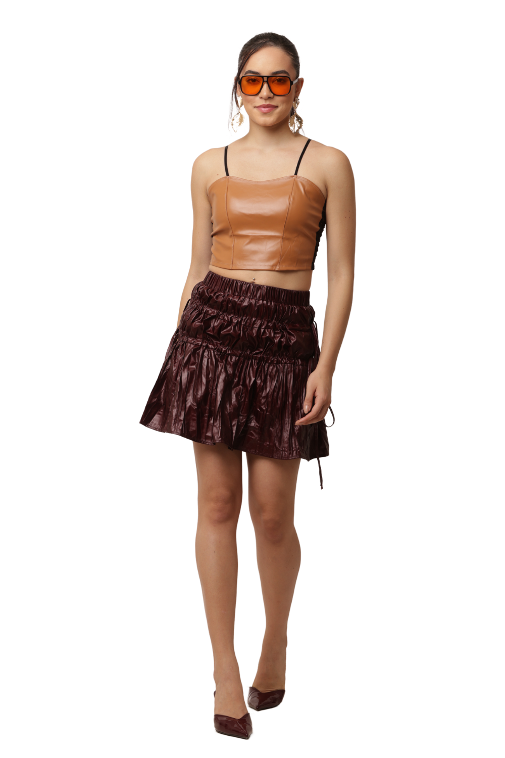 Women's High Waist Crinkled Drawstring Mini Skirt | Korean Fashion