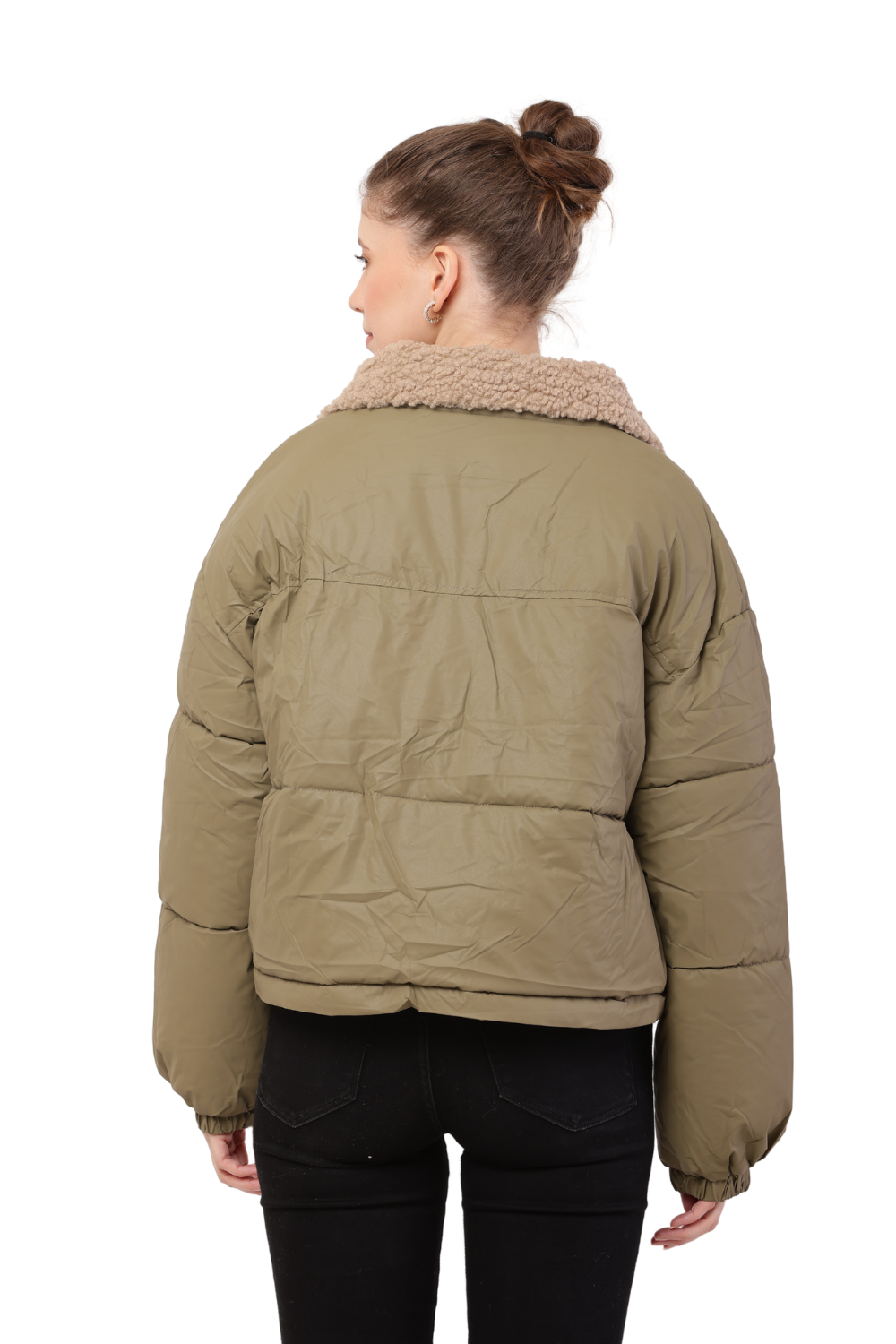 Trendy Puffer Jacket with Shearling Collar – Korean Fashion