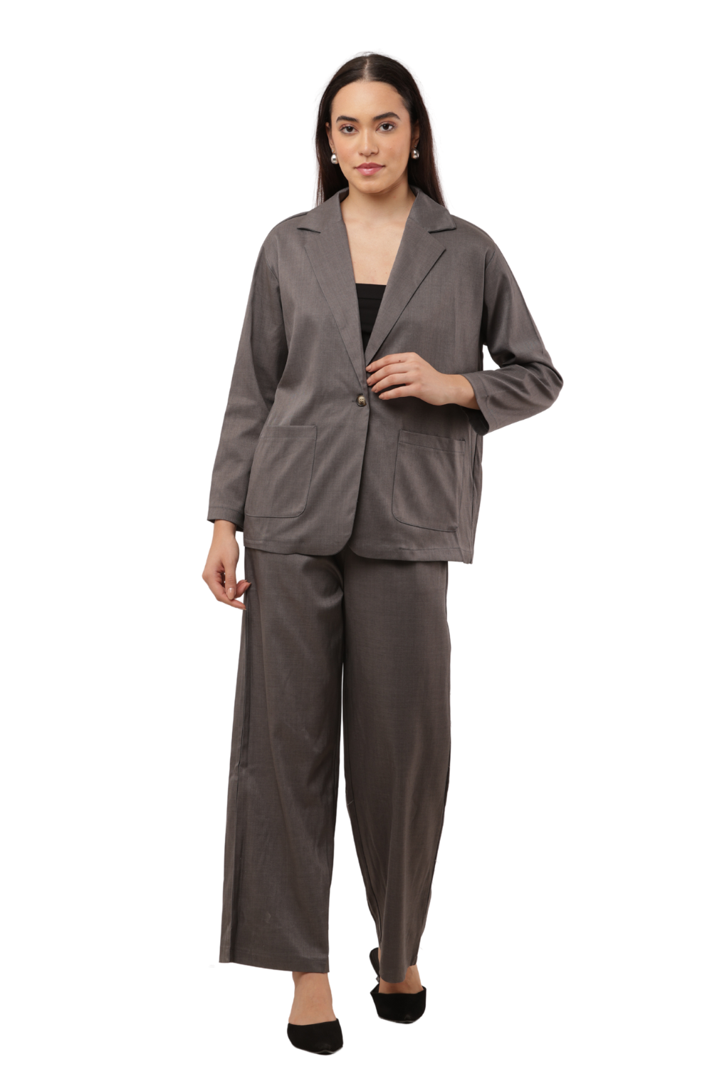 Elegant Blazer & Wide-Leg Pant Co-ord Set Free Size – Korean Fashion
