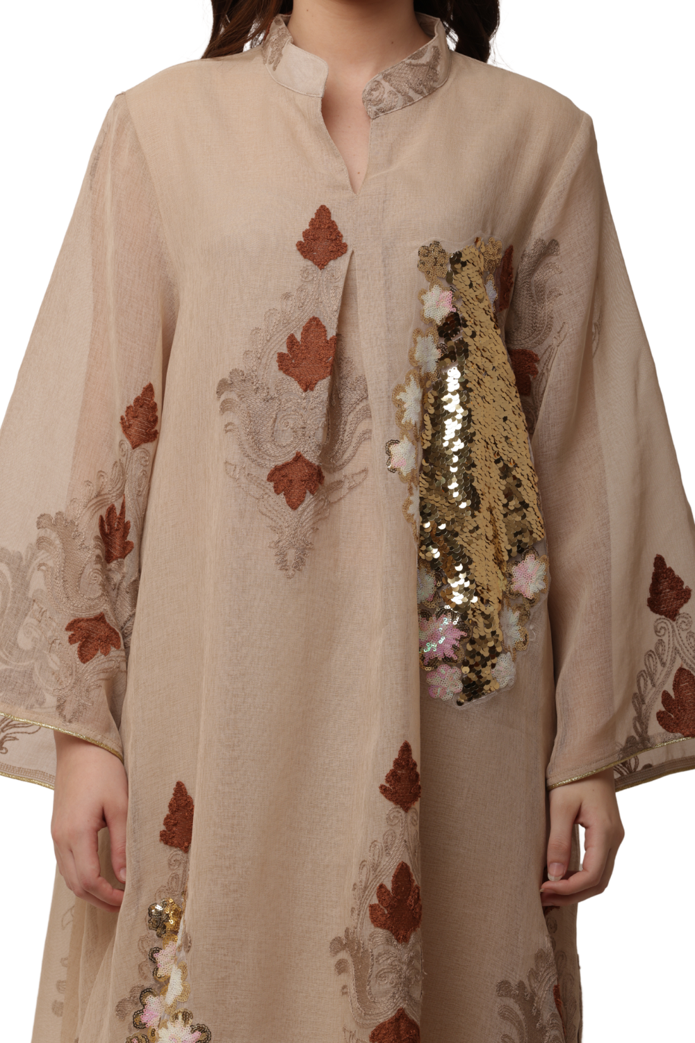 Elegant Embroidered Korean Kaftan Free Size | Modern Korean Fashion Style