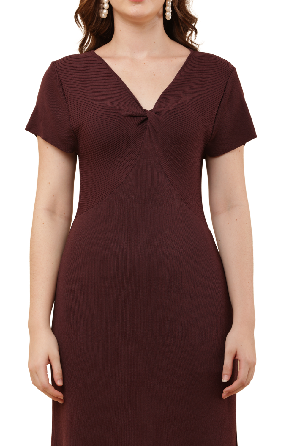 Twist-Front Ribbed Maxi Dress Free Size – Korean Bodycon Style