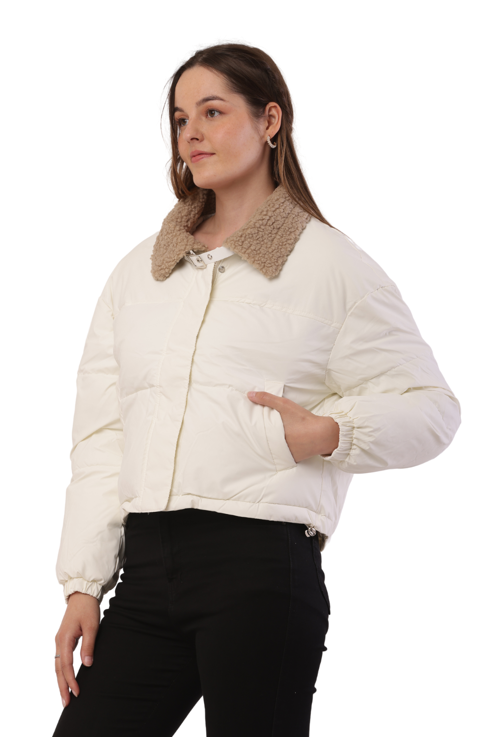 Trendy Puffer Jacket with Shearling Collar – Korean Fashion