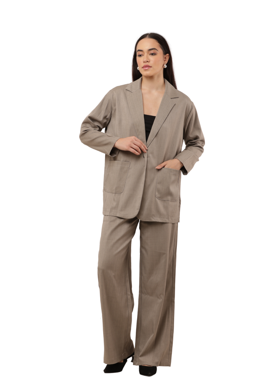 Elegant Blazer & Wide-Leg Pant Co-ord Set Free Size – Korean Fashion
